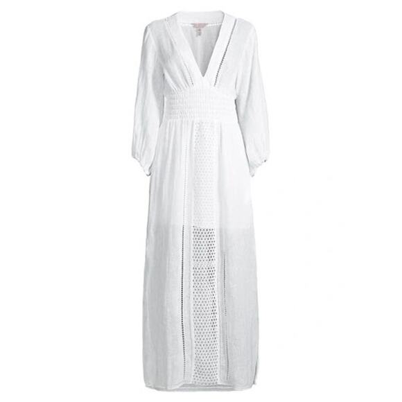 Rebecca Taylor Long Smock Waist Linen & Crochet Dress Size Large - Picture 11 of 13